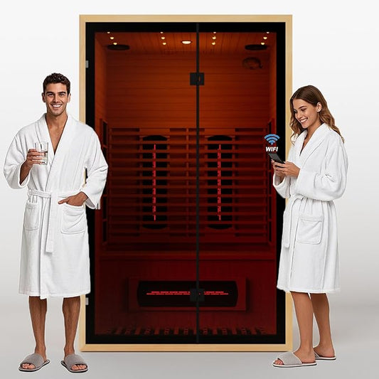 Full Spectrum Infrared Sauna for 2 Person, Upgraded WiFi Control Indoor Red Light Therapy Canadian Hemlock Wood Home Spa Saunas, Speaker, Oxygen bar, Reading & 7-Color Light, 1750 W, 110V US Instock