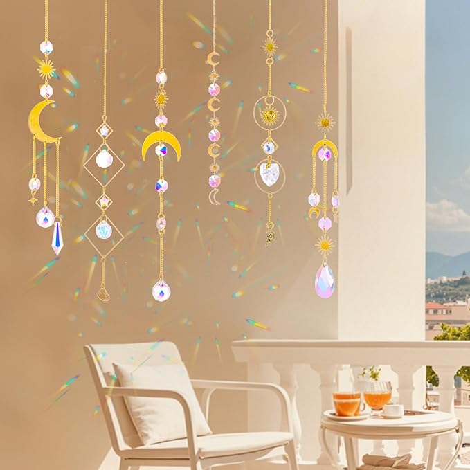 6 Pieces Colorful Suncatcher Crystal Balls with Prism Rainbow Maker, Sun Catcher Ornament with Chain for Window Home Garden Decor, Christmas Wedding Party Decoration.