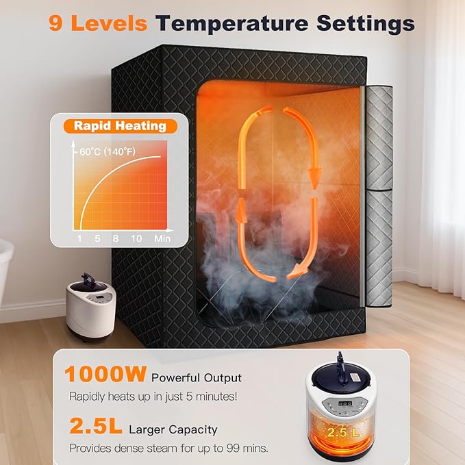 2 Person Sauna Box, Portable Steam Sauna for Home Spa, Relief Muscle Pain, Foldable Sauna Kit with 5-Layer Waterproof, 9 Levels Heat of Saunas Room with 2 Steamers, Oversize Chairs, 5.9' x 4.1' x 3.0'