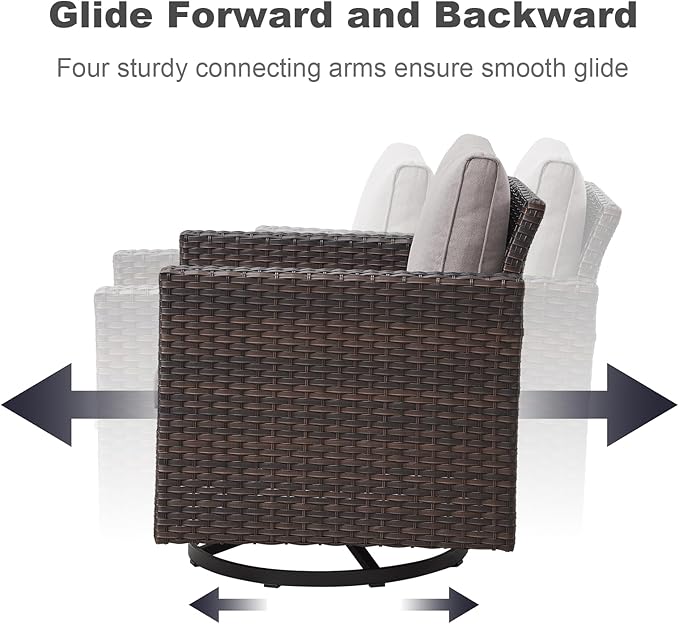 Luxury Outdoor Swivel Patio Chairs Set of 4, Wicker Swivel Outdoor Chairs Set of 4, 4 Piece Patio Furniture Set for Porch, Deck, Sunroom, Yard, Poolside, Brown/Beige