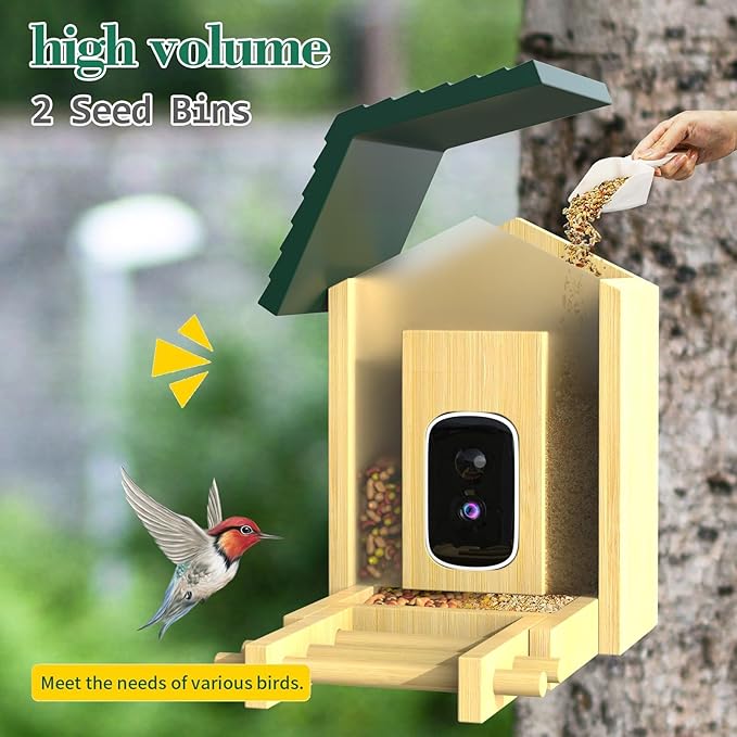 Bird Feeder with Camera, Upgraded Smart Birdhouse Al Identify for 10000 Plus Species, Auto Capture & Real-time Notifications, Ideal Gift for Bird Lovers