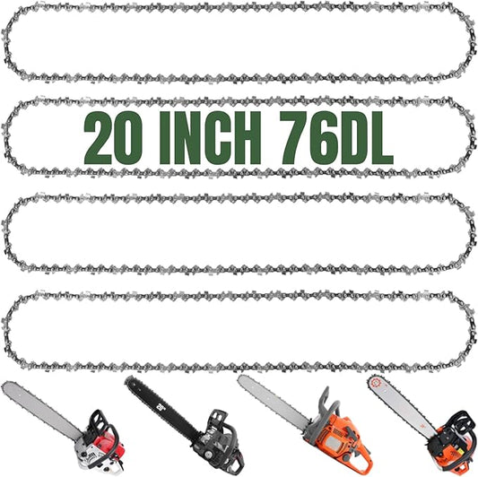 4-Pack 20 Inch Chainsaw Chain .325" Pitch - .058" Gauge - 76 Drive Links Compatible with Blue Max 53543, 52209, 8901, 8902, Oregon 21LPX076G, Stihl 36880050076, 25RM376E and More