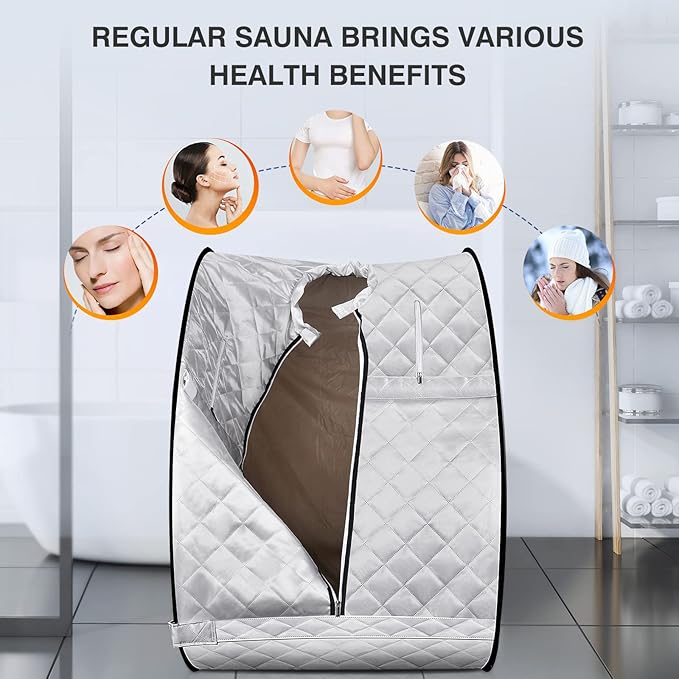 Portable Steam Sauna, Personal Sauna Box for Home, Sauna Tent Saunas for Home Spa, 3L & 800W Steam Generator with Protection, Bag & Chair Included, Steam Sauna with Remote Control -Sliver