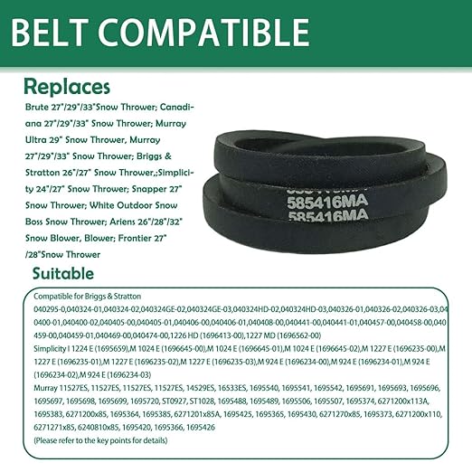 585416MA 585416 1/2" x 38" Snow Blowers Auger Drive Belt Replace Cub Cadet MTD White Outdoor Murray Craftsman 585416 754-0275 954-0275 954-0282(2 Pack)