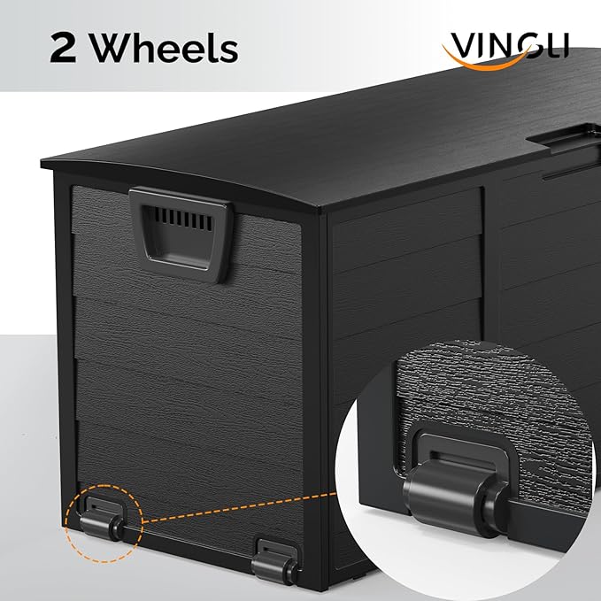 VINGLI 75 Gallon Outdoor Storage Box, Lockable Plastic Storage Containers with Lid, Patio Deck Box Furniture for Garden, Pool, Balcony, Yard (Full Black)