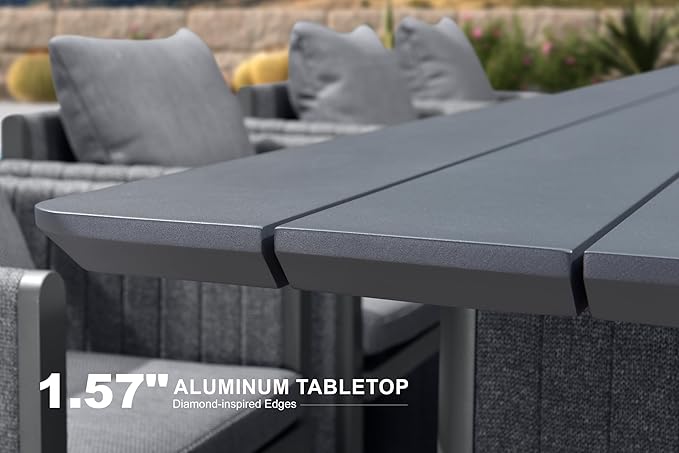 PURPLE LEAF 11 Pieces Outdoor Patio Dining Set Modern Extra Large Weather-Resistant Table and Aluminum Chairs with Olefin Fabric Cushions for Family Dinners Indoor Decor Kitchen Grey