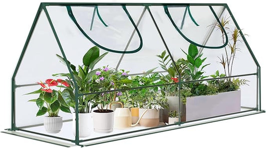 Outdoor Greenhouse with Screen Door,Outside Heavy Duty Walk in Green House for Garden Plants UV Protection Thermostatic Waterproof (Green, 47x23x23 Inch)