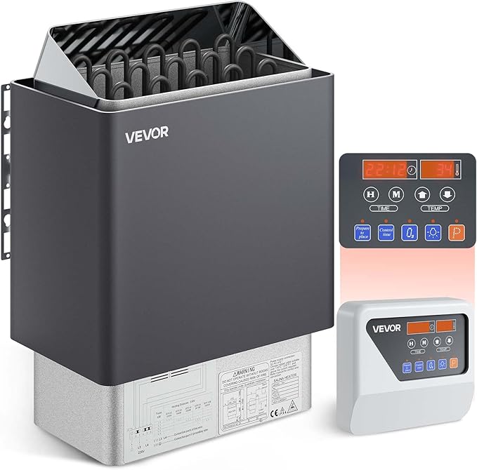 VEVOR Sauna Heater, 9KW 220V Electric Sauna Stove, Steam Bath Sauna Heater with External Digital Controller, 3h Timer & Adjustable Temp for Max. 317-459 Cubic Feet, Home Hotel Spa Shower FCC Certify