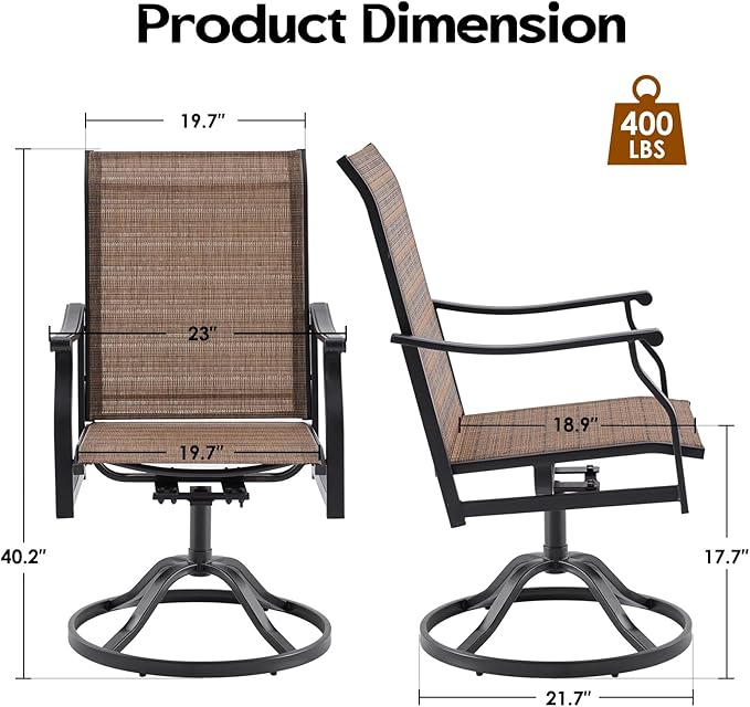 Patio Swivel Chairs Set of 8, Outdoor Dining Chairs with Textilene, Swivel & Rocker Metal Outdoor Patio Dining Chairs All-Weather for Backyard, Brown Fabric with Black Frame