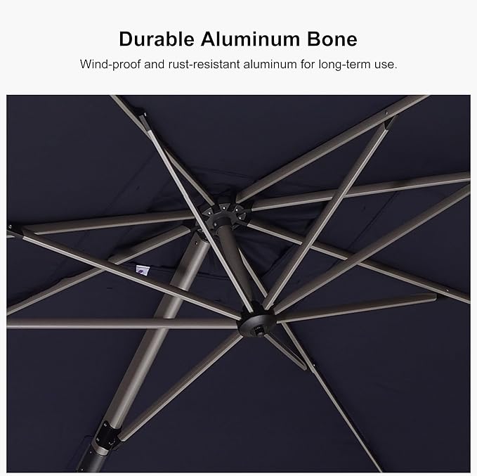 PURPLE LEAF 10' X 6.5' Left-right Tilting Patio Umbrella Outdoor Swivel Cantilever Umbrella Aluminum Offset Umbrella with Champagne Frame and 360-degree Rotation for Garden Deck Pool, Navy Blue