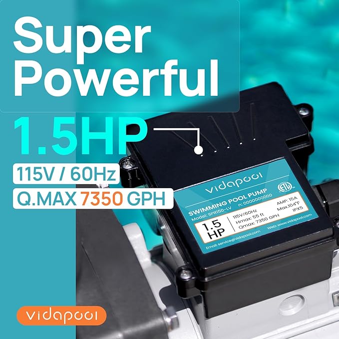In/Above Ground Pool Pump, Self Primming High Flow (Single Speed, 1.5HP, 7350 GPH, 115V)