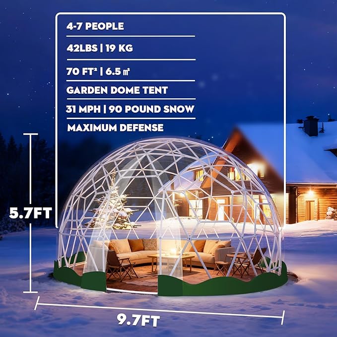 Garden Dome Tent, 9.5 x 5.7 ft Outdoor Clear Bubble Tent for 2-4 Person, All-Weather Geodesic Dome Greenhouse with Window & Door, PVC Transparent Tent for Patio, Camping, Party (9.5FT - Green)