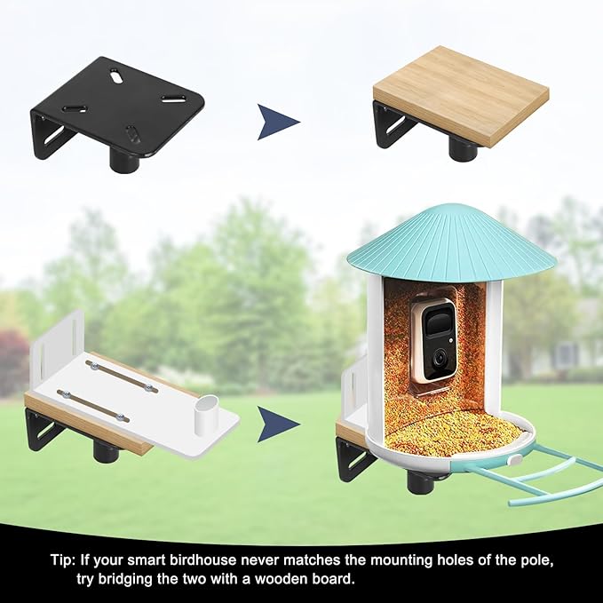 Gtongoko Smart Bird Feeder Pole 63 Inch Bluebird House Pole for Outdoors Weather Station Heavy Duty Metal Mounting Kit Adjustable Bird Feeder Stand Black