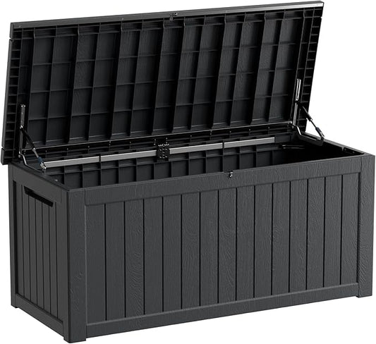 270 Gallon Deck Box, Resin Outdoor Indoor Waterproof Storage Box, Lockable Storage Box With Handle for Patio Furniture - Garden Tools - Swimming Pool Tools UV Resistant, Black - 270