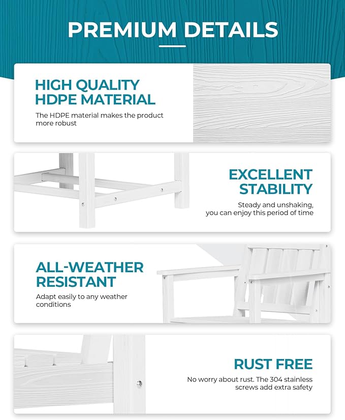 Ciokea HDPE Outdoor Dining Table with Umbrella Hole,66" Rectangle Patio Table for 6,All-Weather Outdoor Patio Furniture Set for Garden Backyard,White