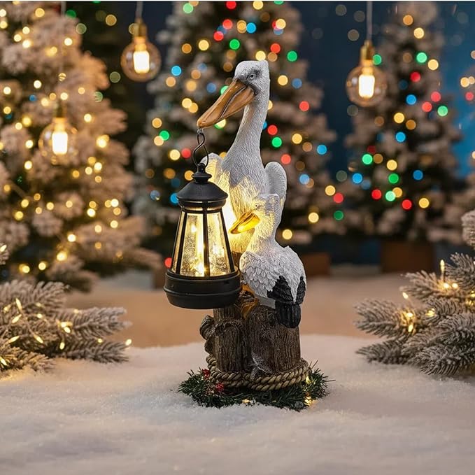 Tuanse 11.4 Inch Pelican Garden Statue with Solar Lantern Ocean Bird Statue Pelican Solar Light for Outside Decor Sculptures Statues Lights for Lawn Decor Unique Ornament Women Mom Gift