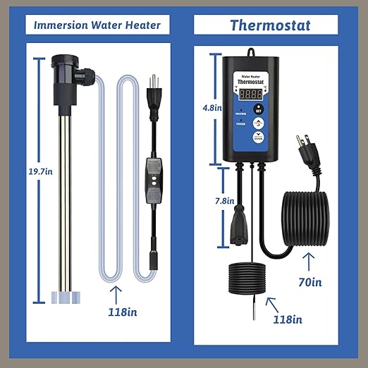 3000W 240V Immersion Water Heater Hot Tub & Inflatable Pool Portable Electric Submersible Water Heater with Thermostat, GFCI for spa tub, Bucket, Bathtubs, baptismal Pool & Above Ground Pool