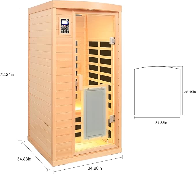 Infrared Sauna for 1 Person Hemlock Far-Infrared Single Person Indoor Sauna with LCD Display, Touch Control Audio System, LED Reading Light, Natural