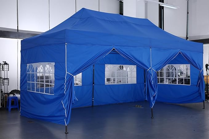 COBIZI 10x20 Pop up Canopy Tent 10x20 Canopy with 6 Sidewalls Waterproof Heavy Duty Gazebo Commercial Canopy Tent for Parties Outdoor Gazebo, Carry Bag with Wheel(10x20ft, Khaki)