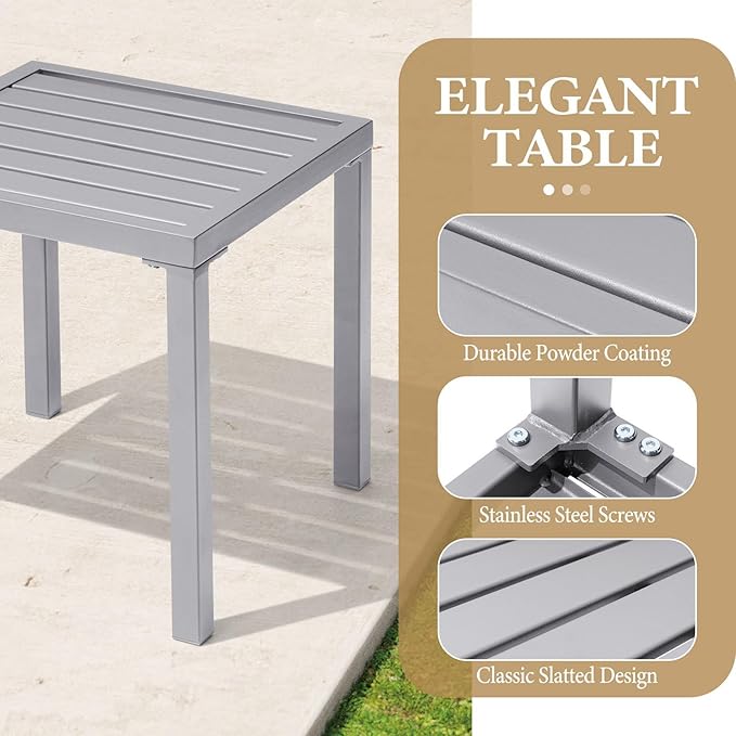 Crestlive Products Outdoor Side Table Set of 2 - Small Metal Square End Table - Easy to Assemble, Weather Resistant Ideal for Garden, Patio, Poolside, Beach, Balcony, Porch