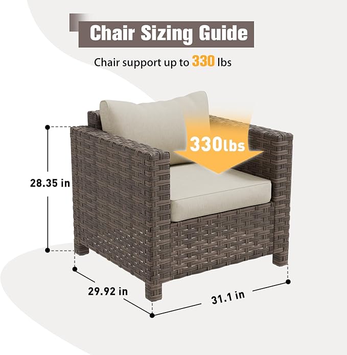 EAGLE PEAK Harbor Haven 4 Piece Wicker Patio Chair, Deep Seating Armchair, Weather Resistant Outdoor Furniture for Patio, Deck, Garden, Brown/Beige