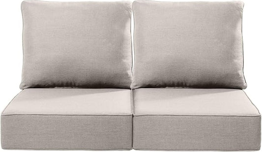 Luxury 24x24x6 Inch Outdoor Seat Cushions - Set of 2 Water Resistant Patio Chair Seat Comfortable Cushion for Porch Set Rattan Dining Rocker Glider Chairs Loveseat Couch Sectional Sofa - Beige