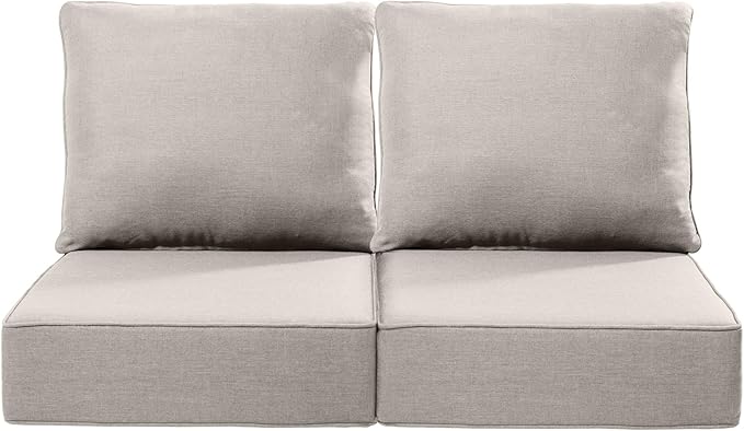 Luxury 22x24/22x25 6-Inch Outdoor Seat Cushions - Set of 2 Water Resistant Patio Chair Seat Comfortable Cushion for Rattan Dining Rocker Glider Chairs Loveseat Couch Sectional Sofa - Beige