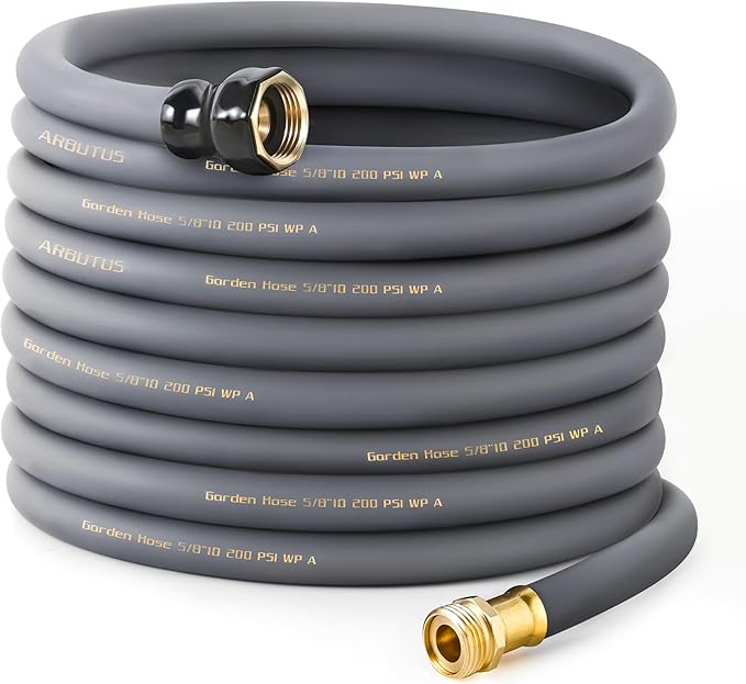 Garden Hose 5/8" x 75ft - Heavy Duty Rubber Water Hose 600 PSI Burst Pressure, No Kink & Durable Flexible Hose for Yard, Car Wash, Pets Gray