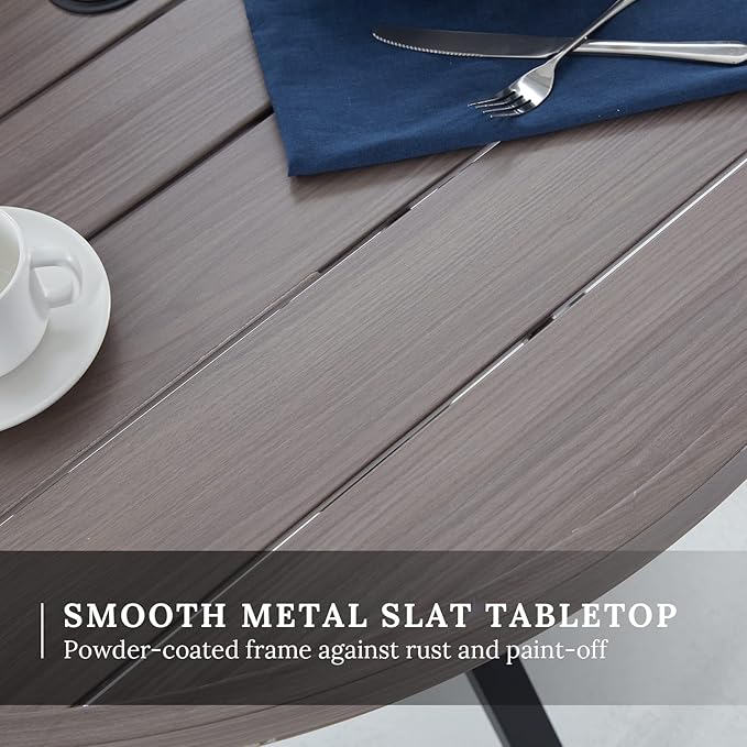 VICLLAX 5 Pieces Patio Dining Set - 41.2" Round Outdoor Table and Swivel Padded Chairs, Grey Wood Grain Tabletop and Grey Fabric