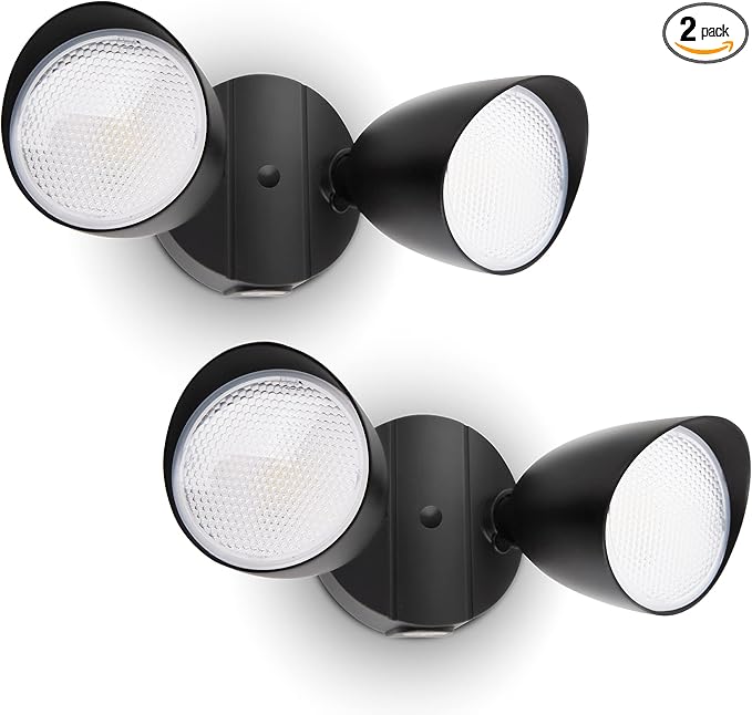 UME 2-Packs 2500 Lumen 32 Watt 28 LED Dual-Head Floodlight Outdoor, Full Metal Design, Waterproof Exterior Security Wall Light 5000K for Patio, Garden, Yard-Black