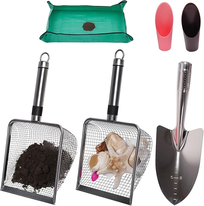 6-Pack Garden Tool Set, Soil Sifter Shovel (3.8 & 5mm Mesh) - Stainless Steel Gardening Kit & Essential Accessories, Garden Hand Tools & Planting Tools, Ideal Gardening Gifts for Women, Men, Mom & Dad