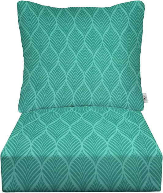 RSH DECOR Deep Seating Cushion with Pillow Back | 23.5” x 25” Seat | Water and Fade-Resistant Spun Fabric | Outdoor Chair Cushion Set for Patio Furniture | Fenbrook Teal