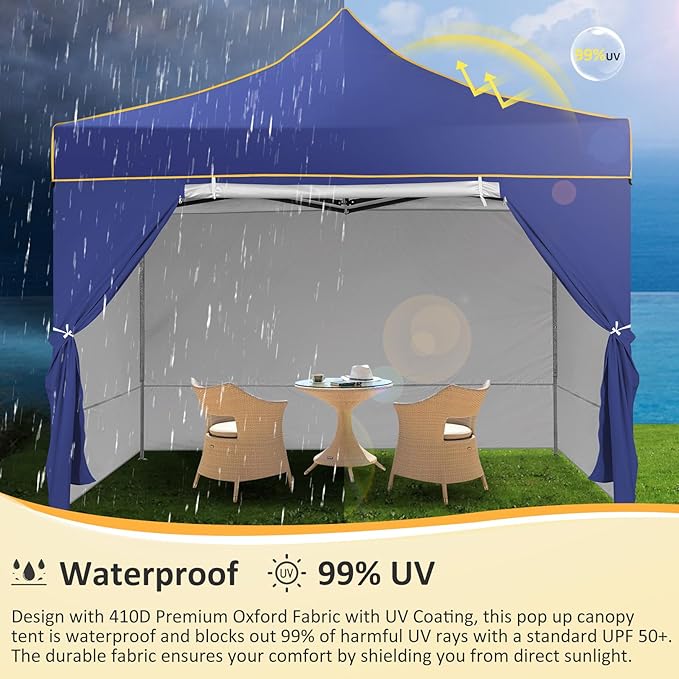 COBIZI Canopy Tent 10x10 Pop Up Canopy, Easy Setup Canopy with Sidewalls Waterproof & UPF 50+, Heavy Duty Commercial Instant Craft Fair Tent for Party, Event, Vendor, Farmer Market(D Bluei)