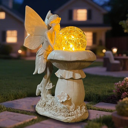 COWOS Solar-Powered Garden Fairy Statue, Handcrafted Resin Statue for Gardens & Special Occasions for Outdoor Patio Lawn Garden Clearance Decor, Memorial Gift, Yard Art, Sympathy Gift