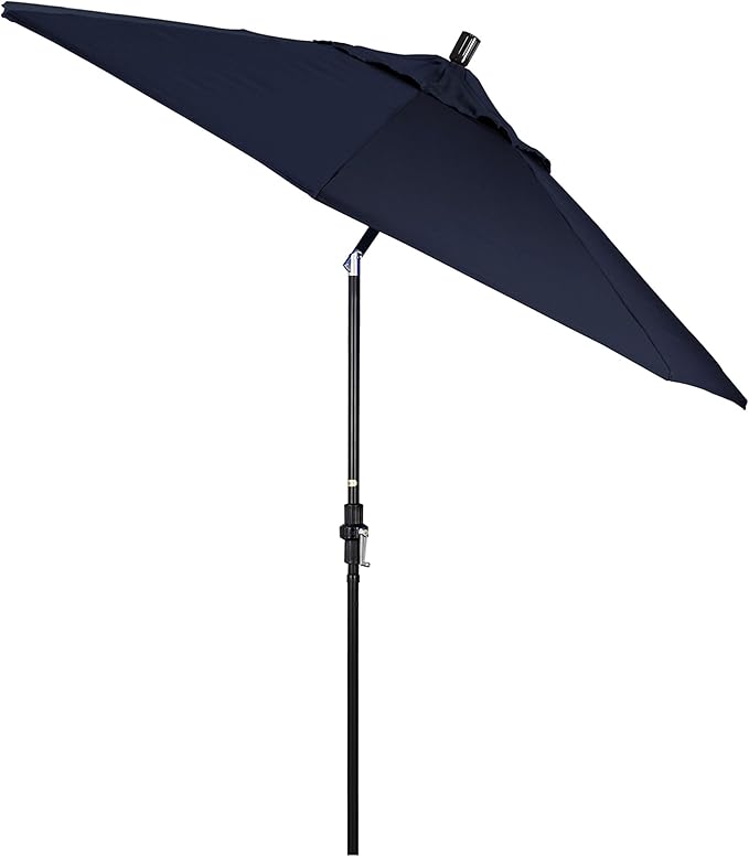 California Umbrella 9' Round Aluminum Pole Fiberglass Rib Market Umbrella, Crank Lift, Collar Tilt, Black Pole, Sunbrella Spectrum Mist