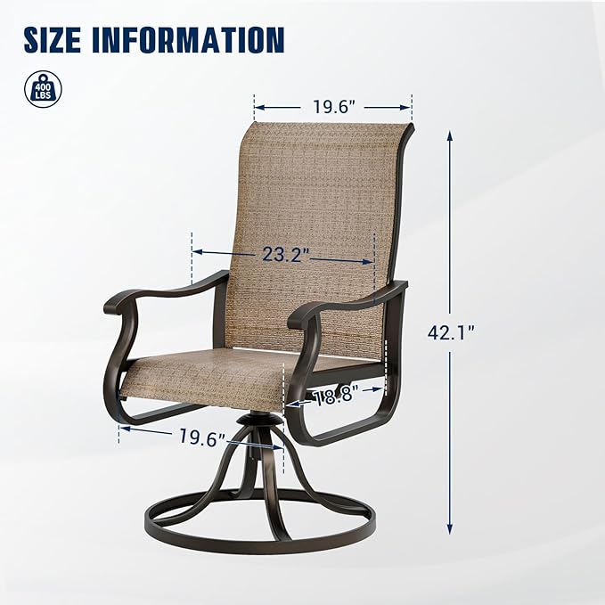 UDPATIO Patio Swivel Dining Chairs Set of 6, Outdoor Swivel Chairs High Back with All Weather Textilene Metal Rocking Frame for Lawn Garden Backyard, Brown