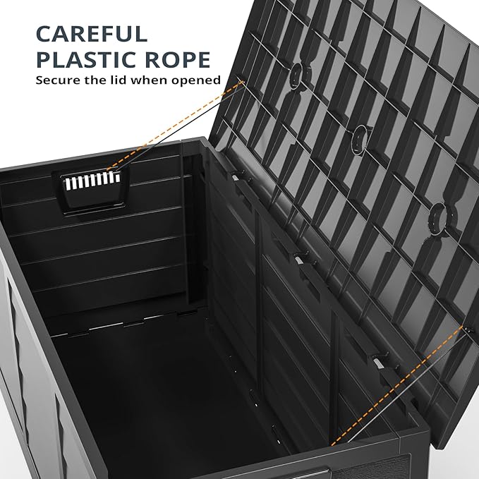 Outvita Foldable 75 Gallon Outdoor Storage Box, Plastic Storage Containers with Lid, Patio Deck Box Furniture for Garden, Pool, Balcony, Yard (Black)