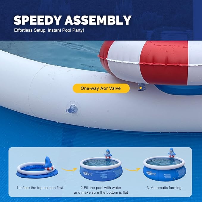 DIMAR GARDEN 6ft x 29in Inflatable Swimming Spray Pool, Outdoor Round Air Top Ring Shark Pools
