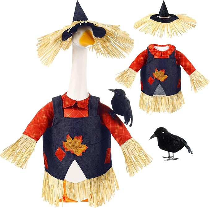 3 Pcs Thanksgiving Scarecrow Porch Goose Outfits for 23 Inch Lawn Statue Goose Design with Hat Thanksgiving Day Fall Garden Patio Yard Outdoor Party Decorations(Male Scarecrow)