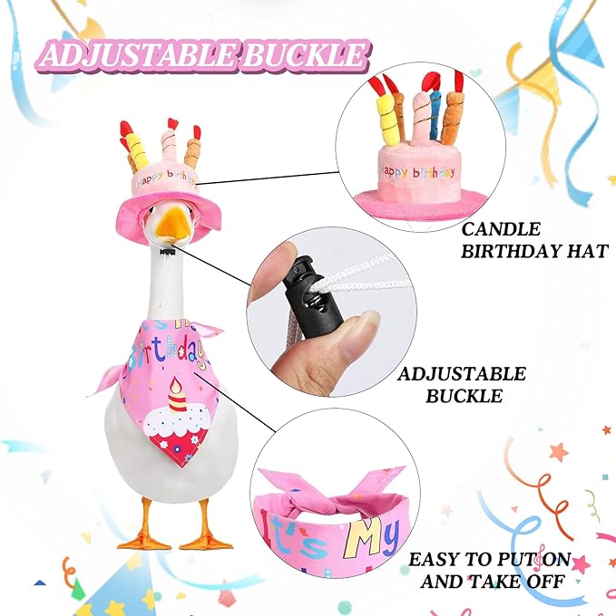 Porch Goose Outfits for 23" Plastic Porch Goose Birthday Outfit Goose Clothes for Cement Goose for Indoor Outdoor Garden Yard Lawn Patio Art Decor(Pink)