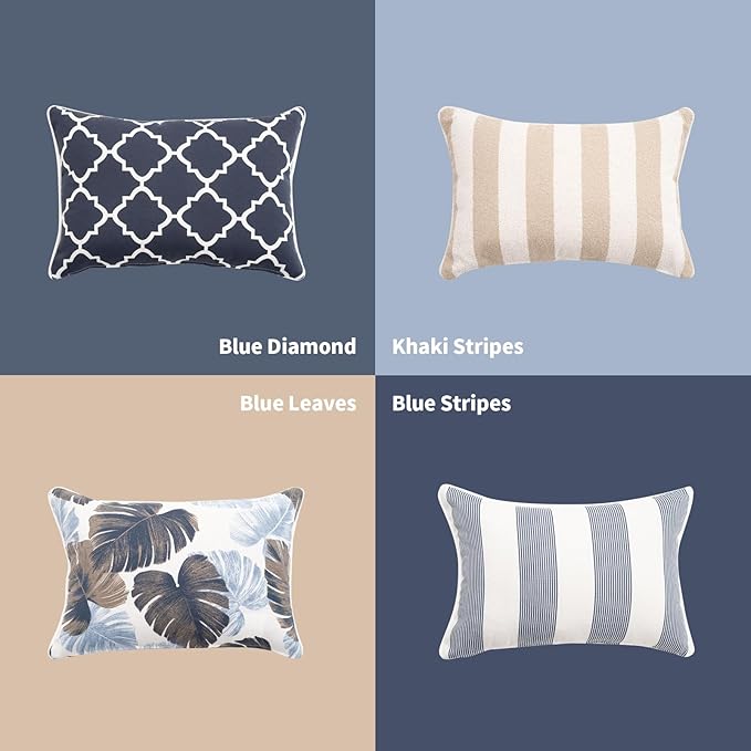 2 Pack Outdoor Throw Pillows 21x15 Inch Water-Resistant Decorative Pillow Cushions with Insert for Patio Garden Porch, Blue Leaves