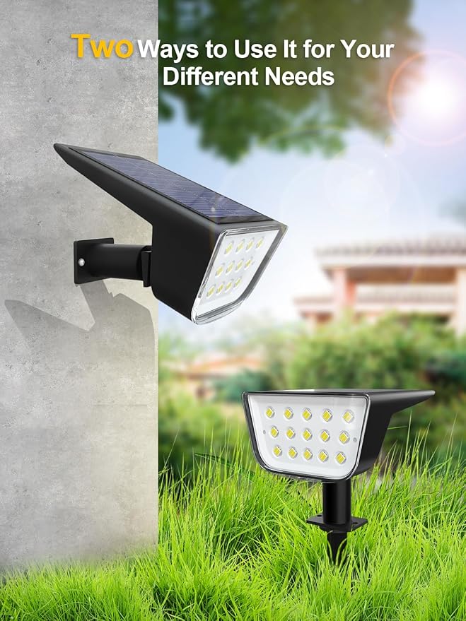 Solar Spot Lights Outdoor, Ultra Bright Solar Garden Lights Warm White, IP68 Waterproof Landscape Spotlights, 800LM 2700K for Yard Garden Wall Driveway, 2 Pack