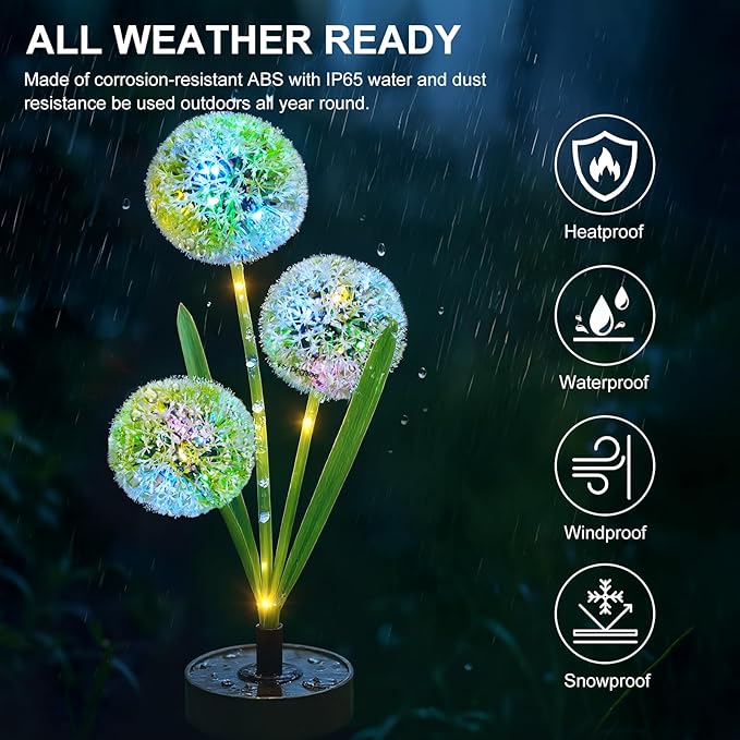 Solar Flowers Lights - Upgraded Outdoor Dandelion Flowers Lights, 7-Color Changing & Waterproof Outdoor Solar Lights for Garden, Patio, Backyard,Party and Office (Dandelion, 2)