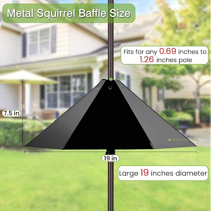 Widened 19" Metal Squirrel Baffle for Bird Feeder Poles - Outside Baffle Guard, Weatherproof Outdoor Squirrel Proof Protector with Matte Black Finish (2 Pack)