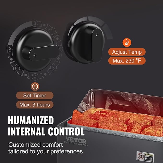 VEVOR Sauna Heater, 3KW 220V Electric Sauna Stove, Steam Bath Sauna Heater with Built-in Controls, 3h Timer and Adjustable Temp for Max. 70-141 Cubic Feet, Home Hotel Spa Shower Use
