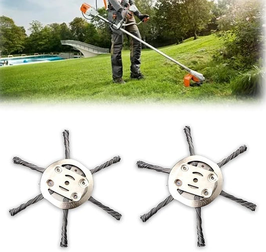 2025 New Steel Wire Grass Trimmer Head, 6 Inch Universal Steel Wire Trimmer Head with Adapter, String Trimmer Replacement Head for Electric Cordless Lawn Mower Tray (2PCS 6 Blades（6 Inch）)