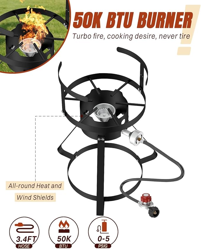 Outdoor Turkey Fryer Set 30QT | Stainless Steel Pot with 15QT Basket | Lid & Lifting Hook & Thermometer | 50,000BTU Propane Gas Burner | For Turkey, Crawfish, Crab, Shrimp & Lobster