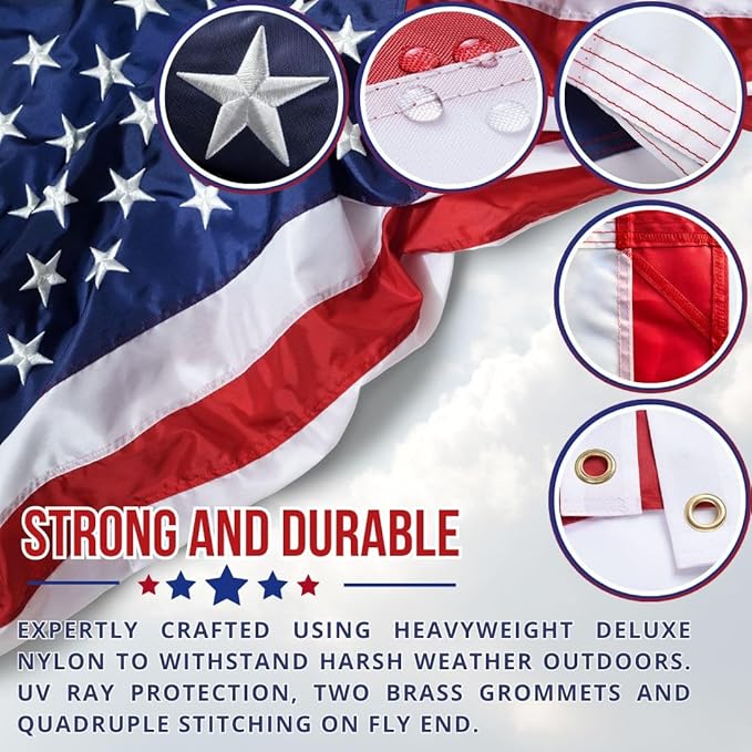 American Flag - Heavy-Duty US Flag - Embroidered Stars - Nylon USA Flag Built for Outdoors - Sewn Stripes - UV Protection - Brass Grommets (10x15 ft)