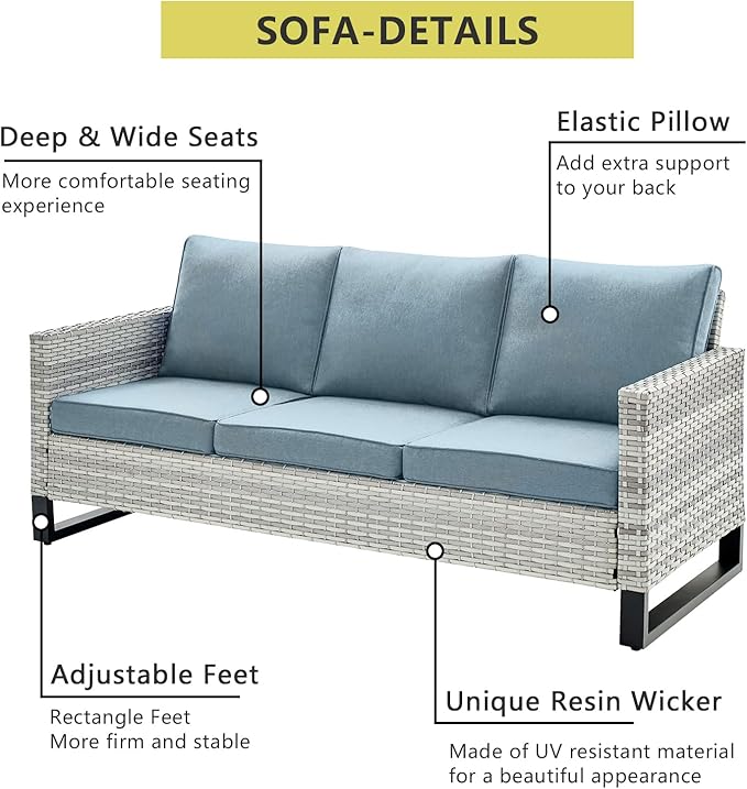 HUMMUH 5 Piece Patio Furniture All Weather Wicker Outdoor Sectional Sofa,High Back Patio Chairs,Coffee Table and Ottomans Set for Porch,Garden,Backyard