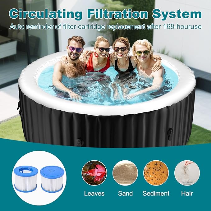 82" X 82" X 25" Hottub, 4-6 Person Inflatable Hot Tub, Portable Blow Up Hot Tub Round Portable Outdoor Spa with 130 Bubble Jets and Heater Pump, Filter